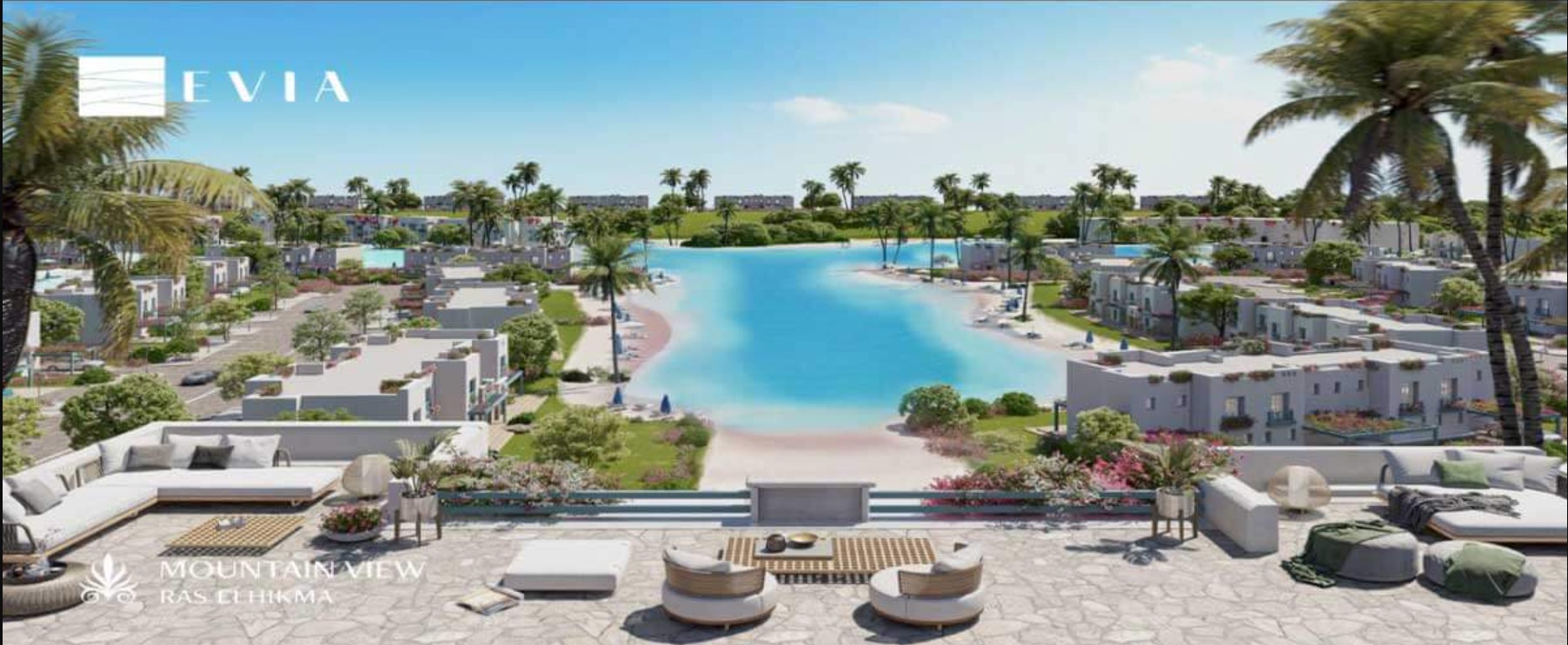 بسعر مغري شاليه 115م بقرية ايفيا ماونتن فيو الساحل الشمالي فيو رائع