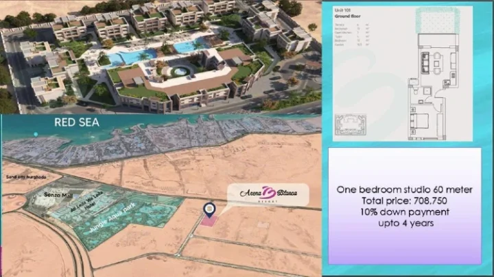 سارع بشراء شقة في منتجع ارينا بلانكا الغردقة بمساحة تبدأ من 140 متر